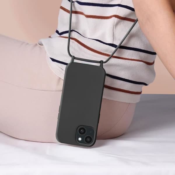 Fodral med sladd för iPhone 15 - AVIZAR - Corda-serien - Svart - Nackrem 80cm