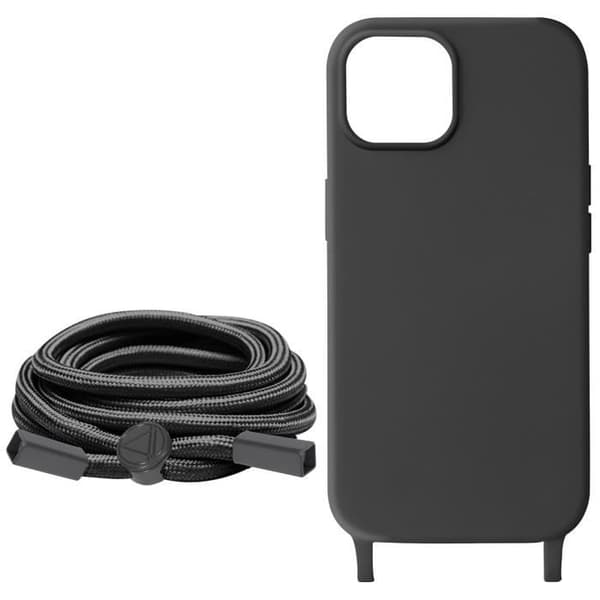 Fodral med sladd för iPhone 15 - AVIZAR - Corda-serien - Svart - Nackrem 80cm