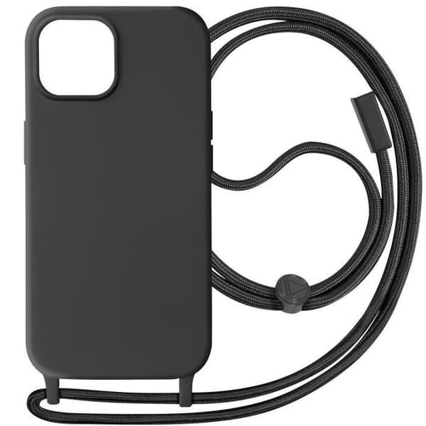 Fodral med sladd för iPhone 15 - AVIZAR - Corda-serien - Svart - Nackrem 80cm