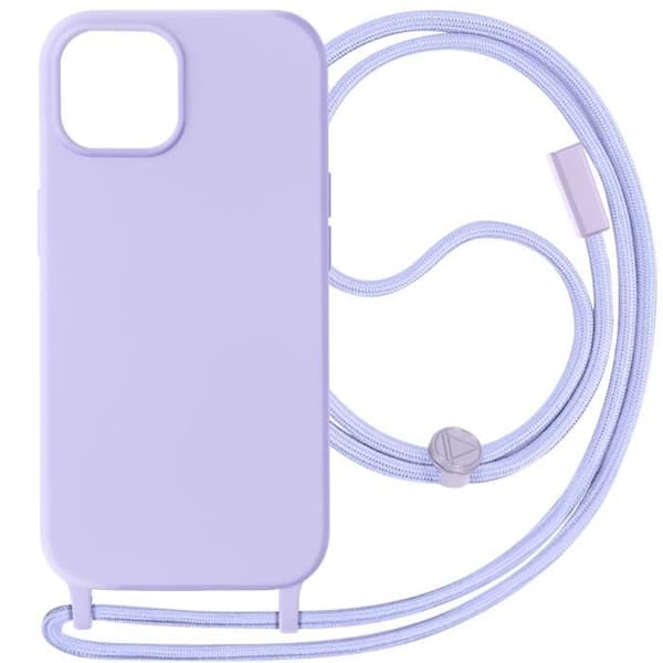 Coque med Snodd - AVIZAR - iPhone 15 Plus - Flätad Nylonrem 80cm - Lila - Semi-Hård