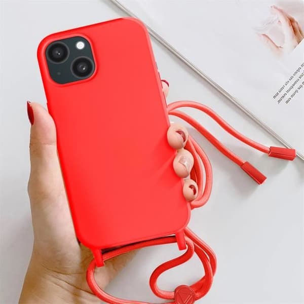 Fodral till iPhone 15 - AVIZAR - Corda-serien - Halsrem 80cm - Röd