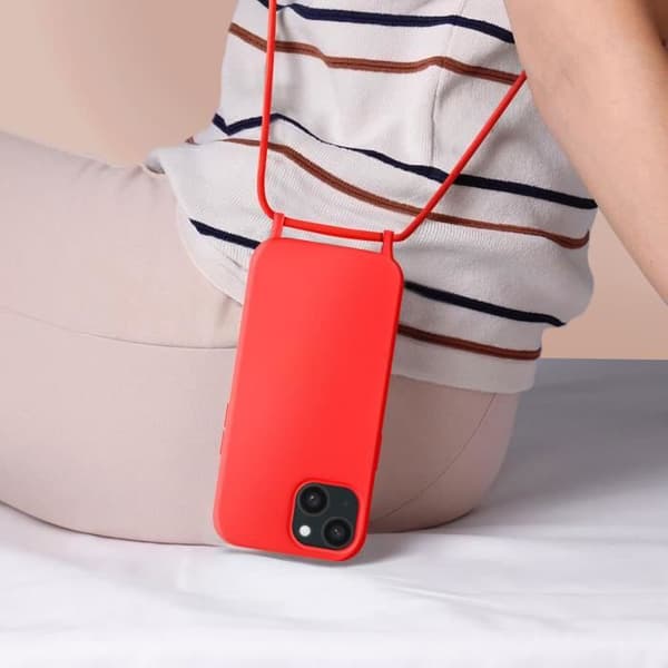 Fodral till iPhone 15 - AVIZAR - Corda-serien - Halsrem 80cm - Röd