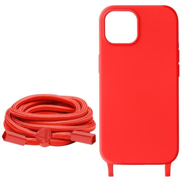 Fodral till iPhone 15 - AVIZAR - Corda-serien - Halsrem 80cm - Röd
