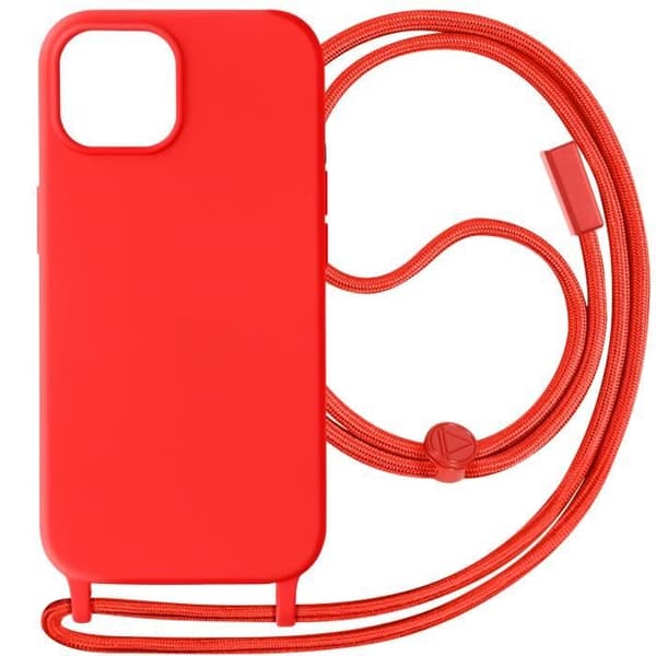 Fodral till iPhone 15 - AVIZAR - Corda-serien - Halsrem 80cm - Röd