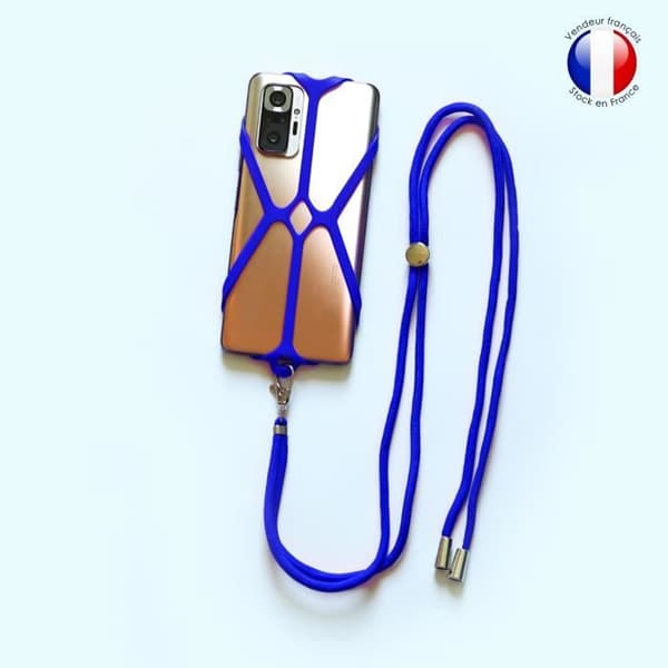 Silicone case compatible with Motorola Moto E20, shockproof with adjustable neck strap - BLÅ