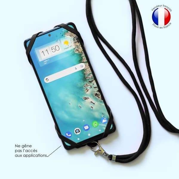 Stötsäker silikon sladdfodral kompatibel med Sharp Aquos L2 med justerbar nackrem - SVART