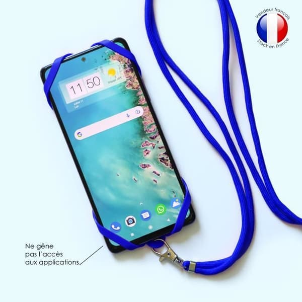 Silicone skyddshölje kompatibelt med Samsung Galaxy M11 stöttåligt med justerbar nackrem - BLÅ