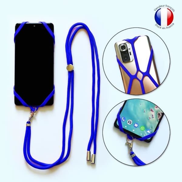 Silikonkabelfodral kompatibelt med Motorola One Fusion+ stötsäkert med justerbar nackrem - BLÅ