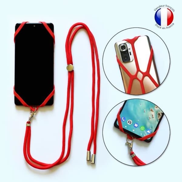 Coque med silikonband kompatibel med Oppo A55 4G stötresistent med justerbar nackrem - RÖD
