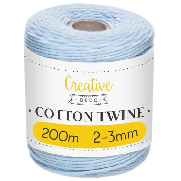 Macramé-rep - 3mm x 200m - Pastellblått - Tråd av bomull och polyester