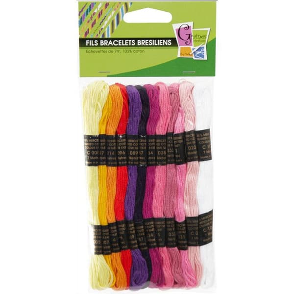 Trådar för brasilianska armband - Berlingots - 12 nystan - 100% bomull - 7 meter - Flerfärgad