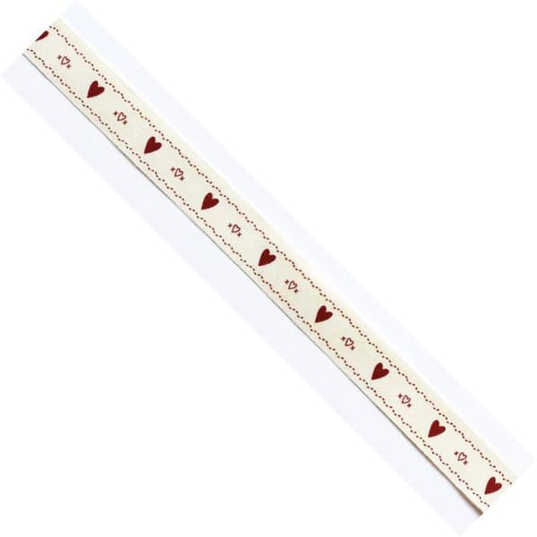 Röd hjärtan bomullsbands 1,5 cm x 2 m