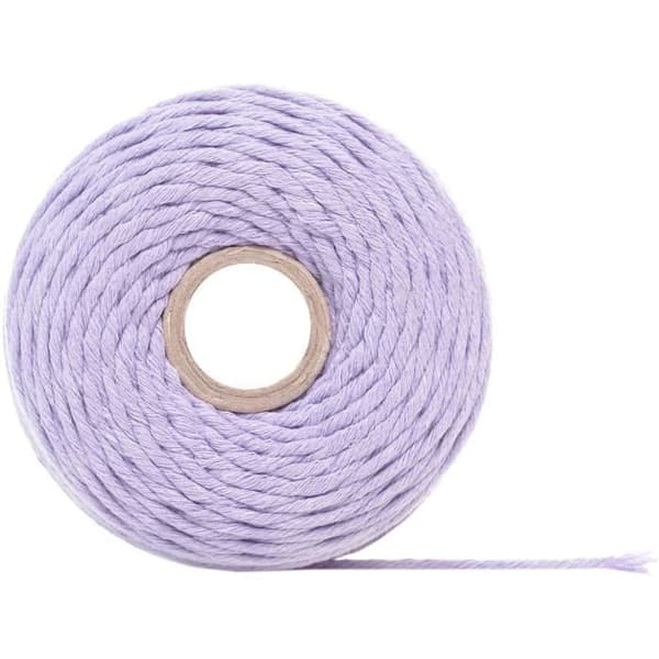 Makramésnöre - 3 mm x 200 m - Pastelllila - Tråd av bomull och polyester