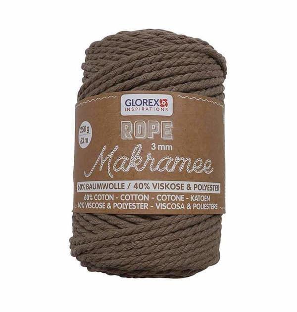 Glorex - 5 1007 03 - Macrame Rope, Ljusbrun twist, Set med 63 delar