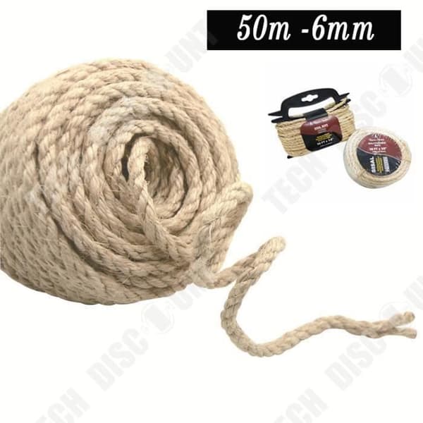 TD® Naturligt Sisalrep - 6mm - 50M - Naturlig färg - Dekorationsrep