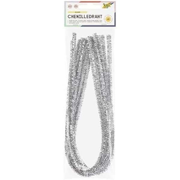 Fils Chenille - FOLIA - 611119 - Lot de 10 - Argenté - 8 mm x 50 cm - Idéal pour Bricolage