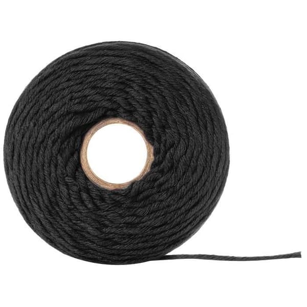 3mm x 200m Macramé-rep svart bomullstråd - (+/-) 0,5 mm tjocklek - 15-lagers garn - Naturlig sladd - Kök, trädgård