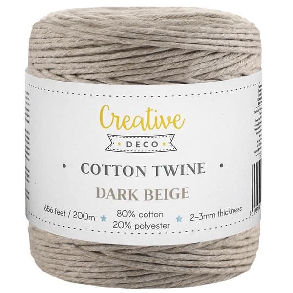 3mm x 200m Mörkbeige Macramé-snöre - Tråd av bomull och polyester - (+/-) 0,5 mm tjocklek - Naturligt snöre