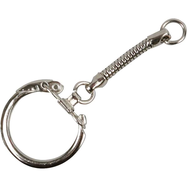 Nøkkelring med kjede, L: 6 cm, dia. 2,3 cm, 5 stk./ 1 pk.