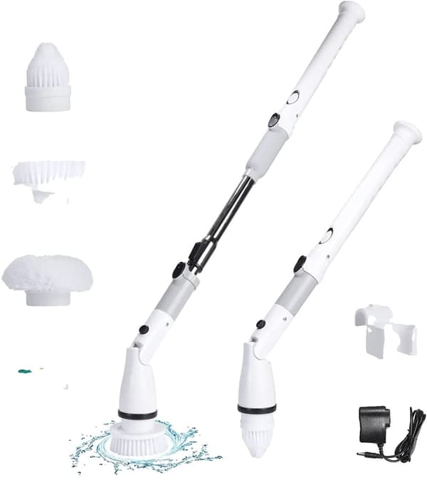 Elektrisk Rengøringsbørste, Justerbart Hoved, Genopladeligt Design,220V EU-stik, Hvid