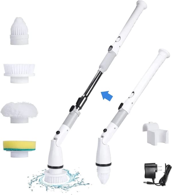 Elektrisk Rengøringsbørste, Justerbart Hoved, Genopladeligt Design,220V EU-stik, Hvid
