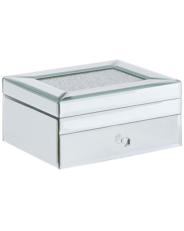 Korurasia hopea lasi 22 x 17 x 11 cm peilattu laatikolla sormuksille lokeroilla glamour tyyli
