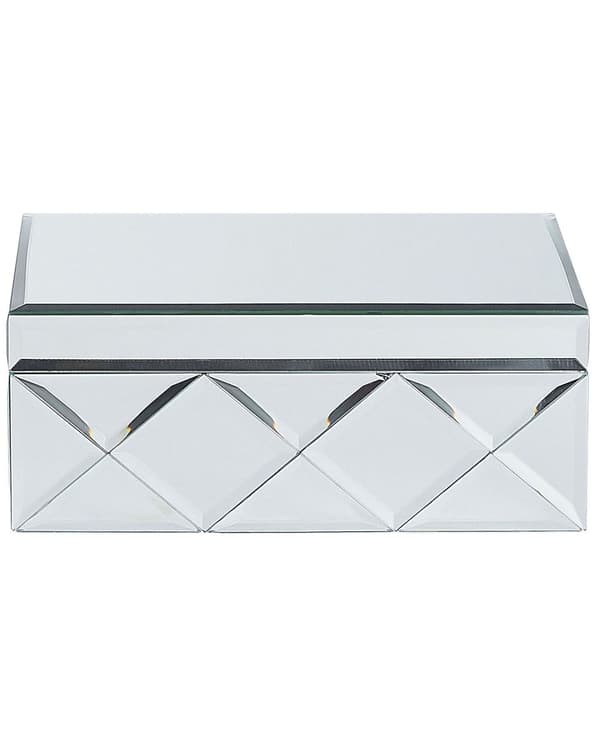 Smykkeskrin Sølv Stål Glas Spejl 25 x 18 x 11 cm Dekorativ Opbevaring til Øreringe Dame til Pigeværelse Sminkebord Interiør Tilbehør