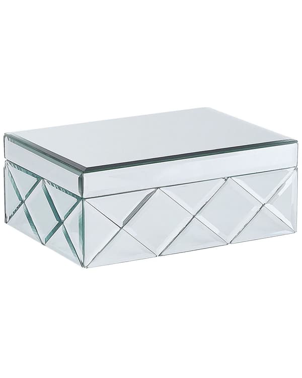 Smykkeskrin Sølv Stål Glas Spejl 25 x 18 x 11 cm Dekorativ Opbevaring til Øreringe Dame til Pigeværelse Sminkebord Interiør Tilbehør