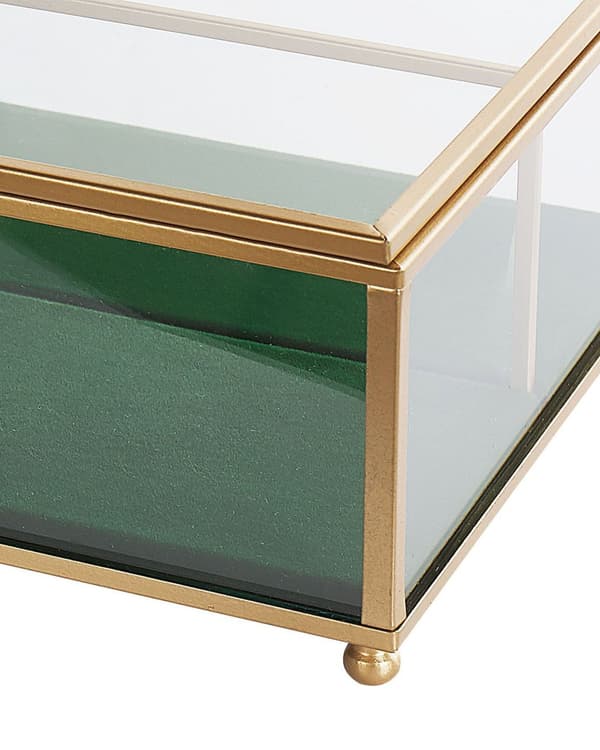 Smykkeskrin Guld Transparent Glas 21 x 17 x 8 cm Moderne Skrin med Glaslåg til Øreringe Halskæder Dame Soveværelse Tilbehør Smykkeopbevaring