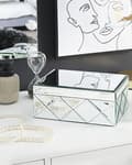 Miniatyrbilde 4 av 6: Smykkeskrin i sølvstål med glassspeil 25 x 18 x 11 cm Dekorativ oppbevaring av øredobber for damer til jenterommet på sminkebordet Interiørtilbehør