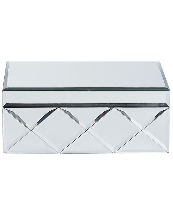 Smykkeskrin i sølvstål med glassspeil 25 x 18 x 11 cm Dekorativ oppbevaring av øredobber for damer til jenterommet på sminkebordet Interiørtilbehør