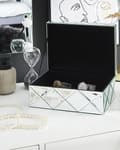 Miniatyrbilde 2 av 6: Smykkeskrin i sølvstål med glassspeil 25 x 18 x 11 cm Dekorativ oppbevaring av øredobber for damer til jenterommet på sminkebordet Interiørtilbehør