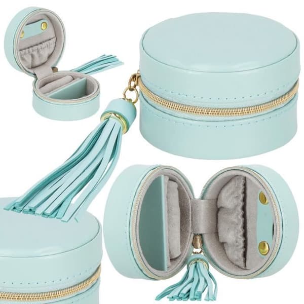 Smyckeskrin - SPRINGOS - Resesmyckesförvaring - Diameter 8 cm - Höjd 5 cm - Blå
