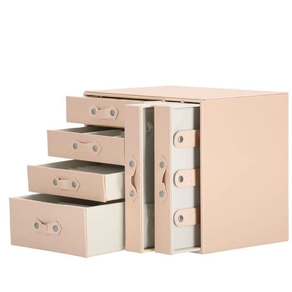 Smyckeskrin - SPRINGOS - Reseförvaring - Rosa konstläder - Kräm sammet - 26 x 22 x 18 cm