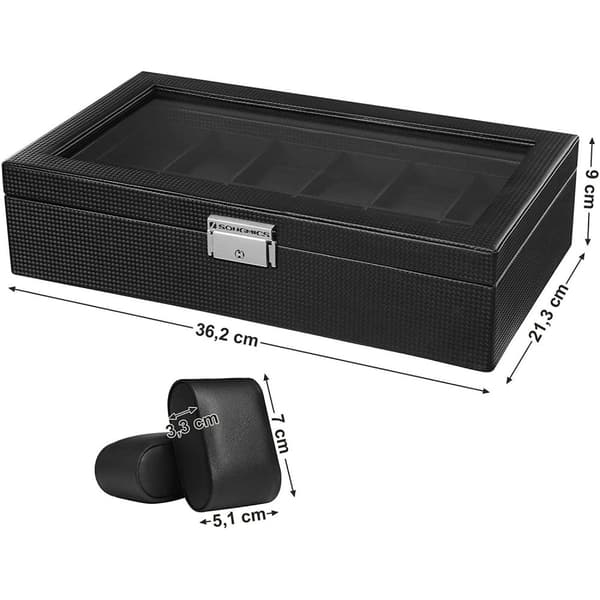 Rootz Watch Box - Klockförvaring - 12 fack - Sammet - PU - Metallspänne - Svart - 36,2 X 9 X 21,3 cm