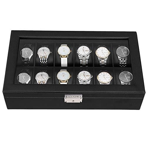 Songmics 12 rum stor urkasse med glaslåg, 36,2 x 9 x 21,3 cm, sort