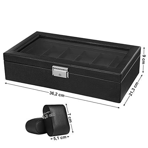 Songmics 12 rum stor urkasse med glaslåg, 36,2 x 9 x 21,3 cm, sort
