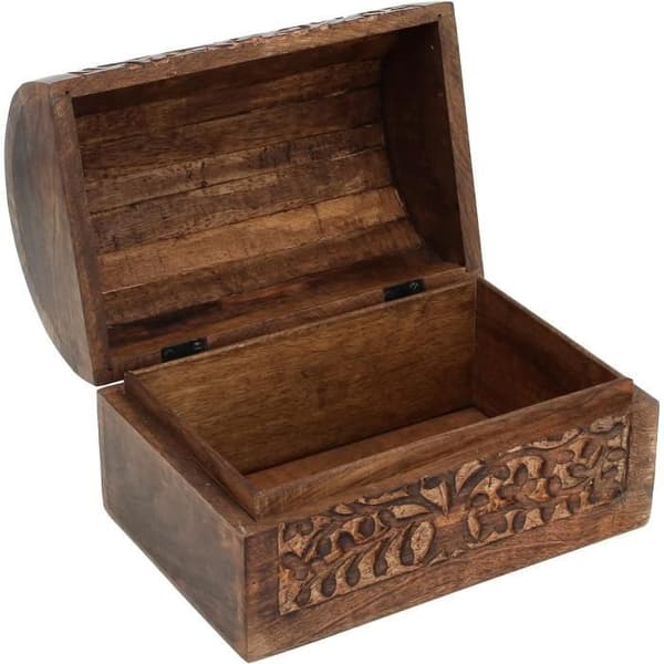 Ajuny indisk rustik design sittande uggla Livets träd Handgjord träsnideri Förvaringslåda för smycken 22,9x15,2 cm