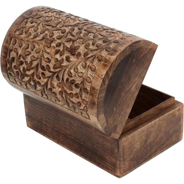 Ajuny indisk rustik design sittande uggla Livets träd Handgjord träsnideri Förvaringslåda för smycken 22,9x15,2 cm