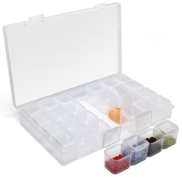 iGadgitz Home U7112 Plastförvaringslåda (28 krukor) Diamantmålning Smyckeskrin, Broderi -Transparent -1 låda