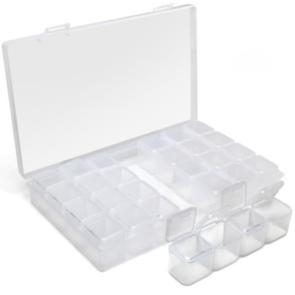 iGadgitz Home U7112 Plastförvaringslåda (28 krukor) Diamantmålning Smyckeskrin, Broderi -Transparent -1 låda
