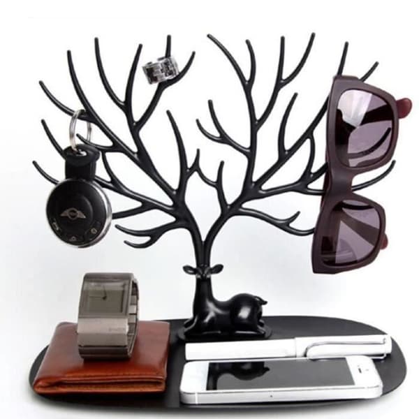 Nordic Style Deer Smyckeshållare Smycken Display Stand Armband Smyckeshållare Grid Halsband Rack Svart An09303