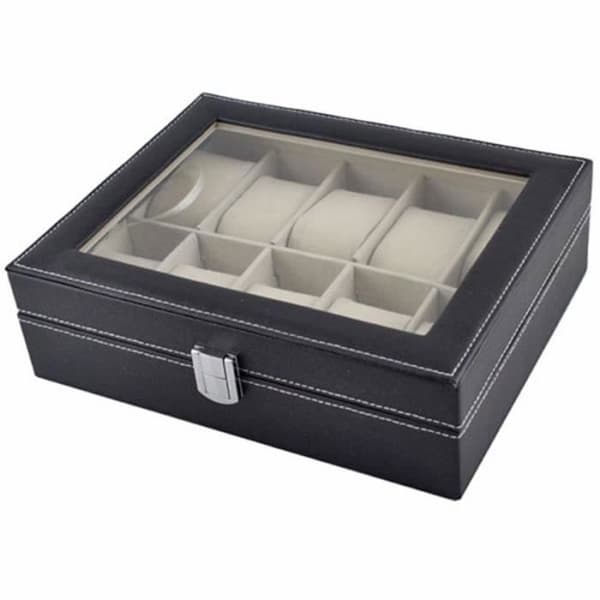 Klockbox - LESHP - För 10 klockor - Läderimitation - Svart
