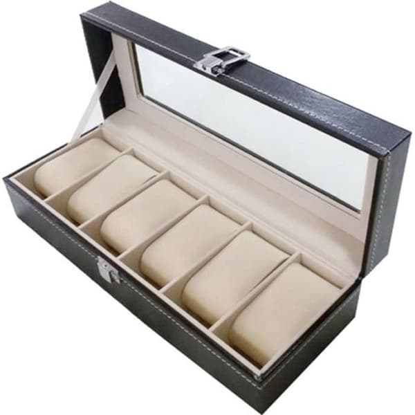 Box - Läder - Klockbox - 6 fack - Svart - Chic