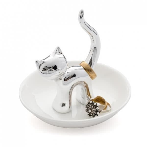 Ringhållare - Gatto - Silver - Keramik - 10x10x9,5 cm - För Dam