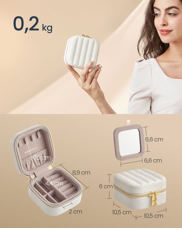 Rootz Cloud White Resesmyckeskrin - Organizerfodral - Bärbar förvaring - PU-läder - 10,5 cm x 10,5 cm x 6 cm