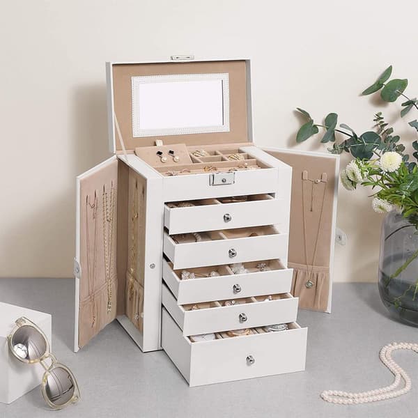Coffre à bijoux avec 6 niveaux et ailes de rangement - H32 cm