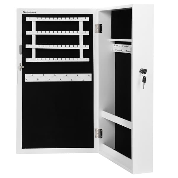 Låsbart vägghängt smyckesskåp med spegel - H67 cm