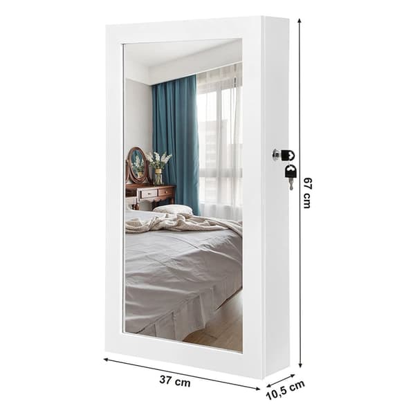 Låsbart vägghängt smyckesskåp med spegel - H67 cm