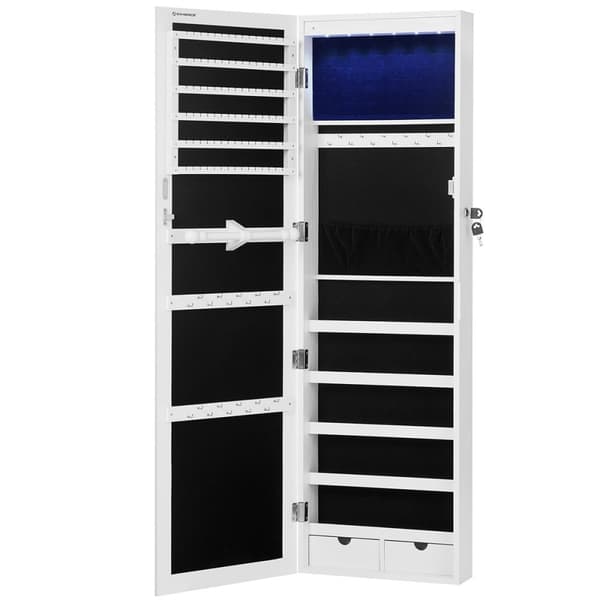 Låsbart smyckesskåp för hängande dörrar med spegel - H120 cm